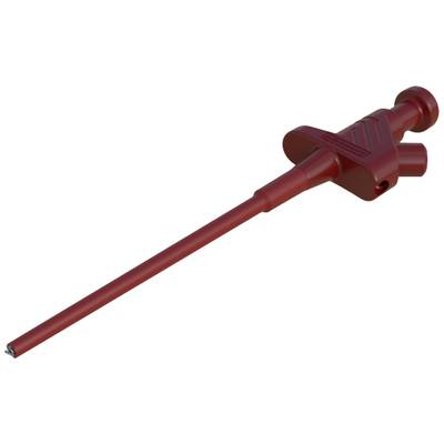Rotes medizinisches Instrument, das wie eine lange, schlanke Sonde mit einem Griff und zwei seitlichen Anschlüssen aussieht.