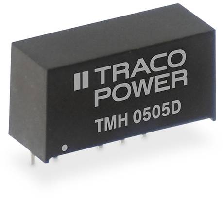 Schwarzes elektronisches Bauteil mit der Aufschrift 'TRACO POWER TMH 0505D', zeigt einen Spannungswandler für elektronische Anwendungen.