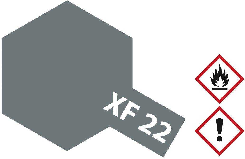Graues Farbfeld mit Beschriftung 'XF 22', daneben Symbole für 'Entzündbar' und 'Vorsicht'.