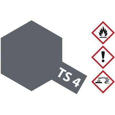 Gefahrstoffetikett mit Symbolen: Flamme (entzündlich), Ausrufezeichen (Vorsicht), und Reagenzglas über Hand (ätzend). Enthält Kennzeichnung 'TS 4'.