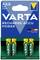 Vier wiederaufladbare AAA-Batterien der Marke VARTA in einer Verpackung. Aufschrift: 'VARTA Recharge Accu Power, 800 mAh'.