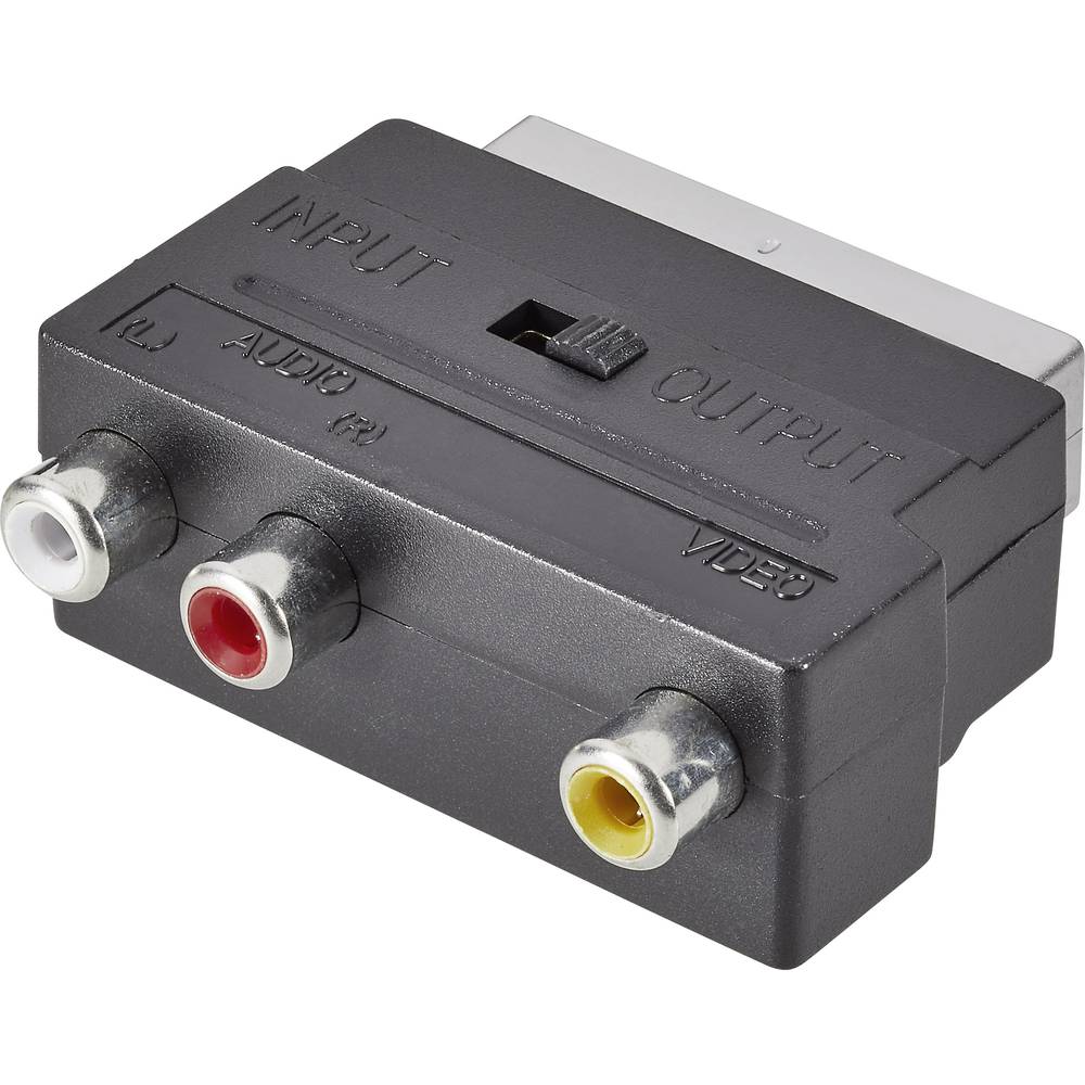 SpeaKa Professional Cinch-SCART Adapter [3x Cinch-koppeling 1x SCART-stekker] Zwart Met omschakelaar