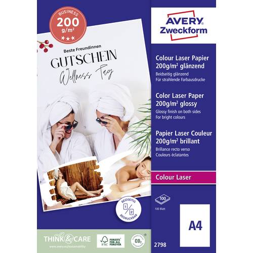 Avery-Zweckform Premium Laser Papier hochglänzend 2798 Laser Druckerpapier DIN A4 200 g/m² 100 Blatt Weiß