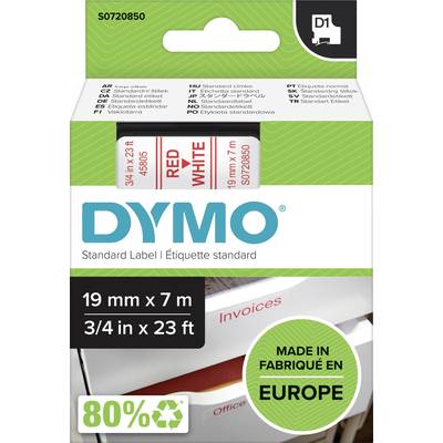 Schriftband  DYMO D1 45805  Bandfarbe: Weiß Schriftfarbe:Rot 19 mm 7 m