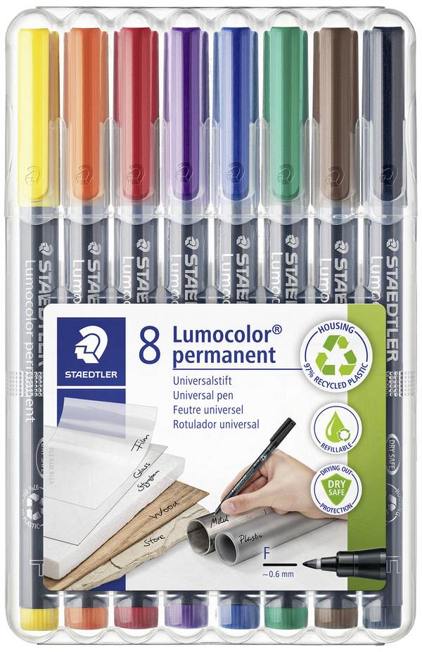Staedtler Folienstift Lumocolor F permanent 318 318 WP8 Blau, Braun, Gelb, Grün, Orange, Rot, Schwarz, Violett