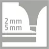 Symbol zeigt Linien mit Abstand von '2 mm' und '5 mm', die eine Materialhöhe repräsentieren.