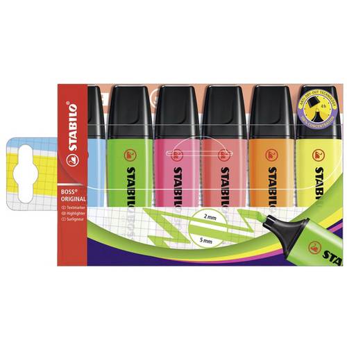 STABILO Textmarker BOSS® ORIGINAL 70/6 Rot, Blau, Grün, Gelb, Orange, Pink 2 mm, 5 mm 6 St.