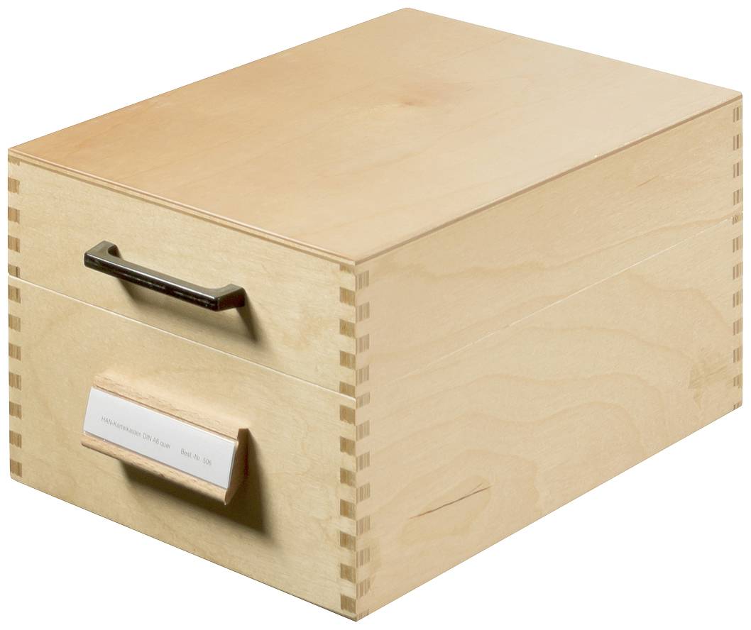 Holzkiste mit Schublade und Griff aus Metall, geeignet zur Aufbewahrung oder Organisation von kleineren Gegenständen.