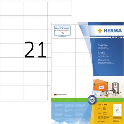 Herma 4473 Universal-Etiketten 70 x 41 mm Papier Weiß 2100 St. Permanent haftend Tintenstrahldrucker, Laserdrucker, Farb