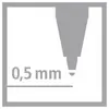 'Stiftspitze über einer dünnen Linie mit der Aufschrift 0,5 mm in einem quadratischen Rahmen. Darstellung einer Strichstärke.'