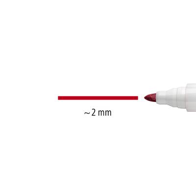 'Filzstiftspitze': Zeigt die Spitze eines Filzstifts neben einer roten Linie mit einer Dicke von ungefähr 2 mm.