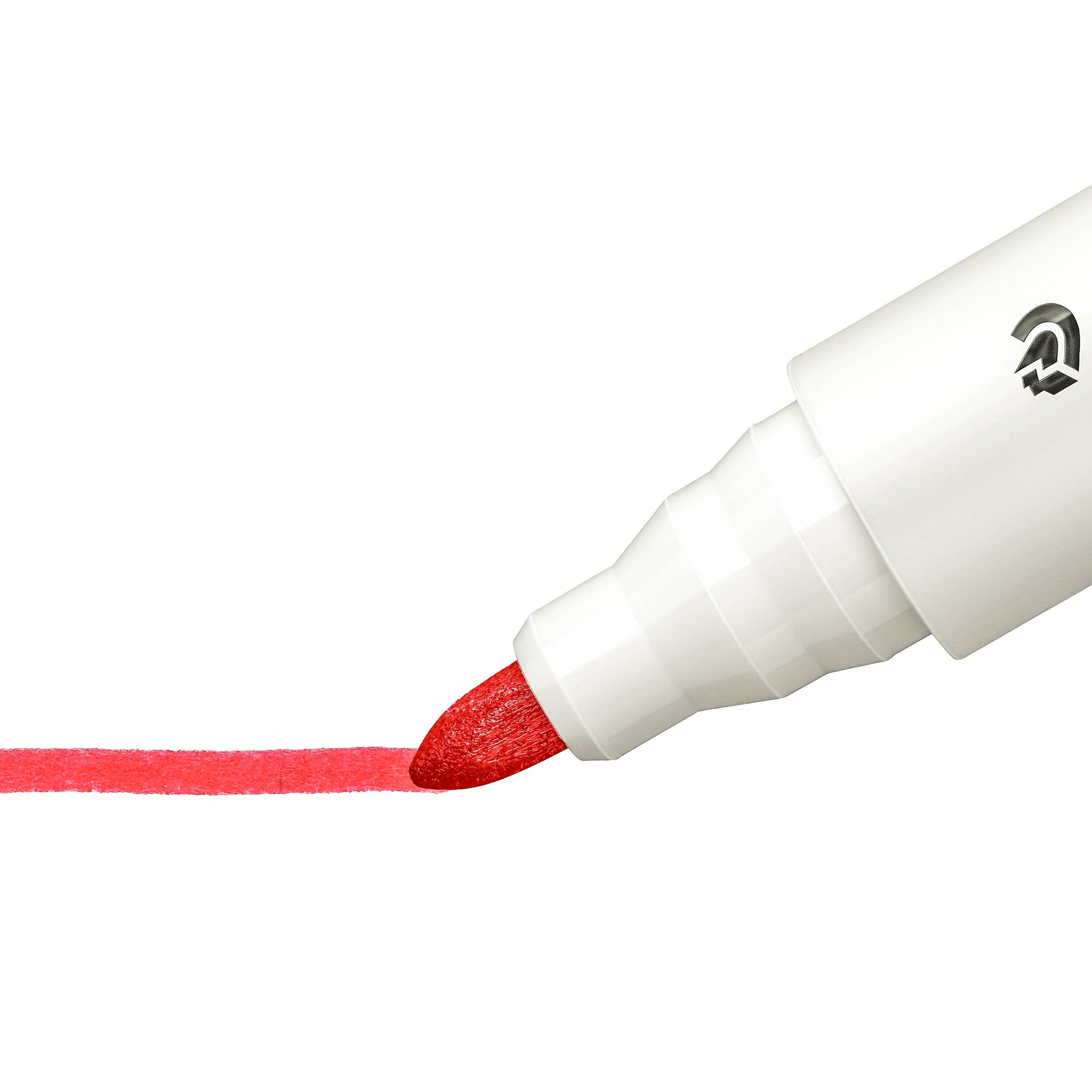 Roter Textmarker zieht eine gerade Linie auf weißem Hintergrund.