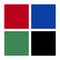 Vierfarbiges Quadrat mit rotem, blauem, grünem und schwarzem Feld, die jeweils ein Viertel des Bildes einnehmen.