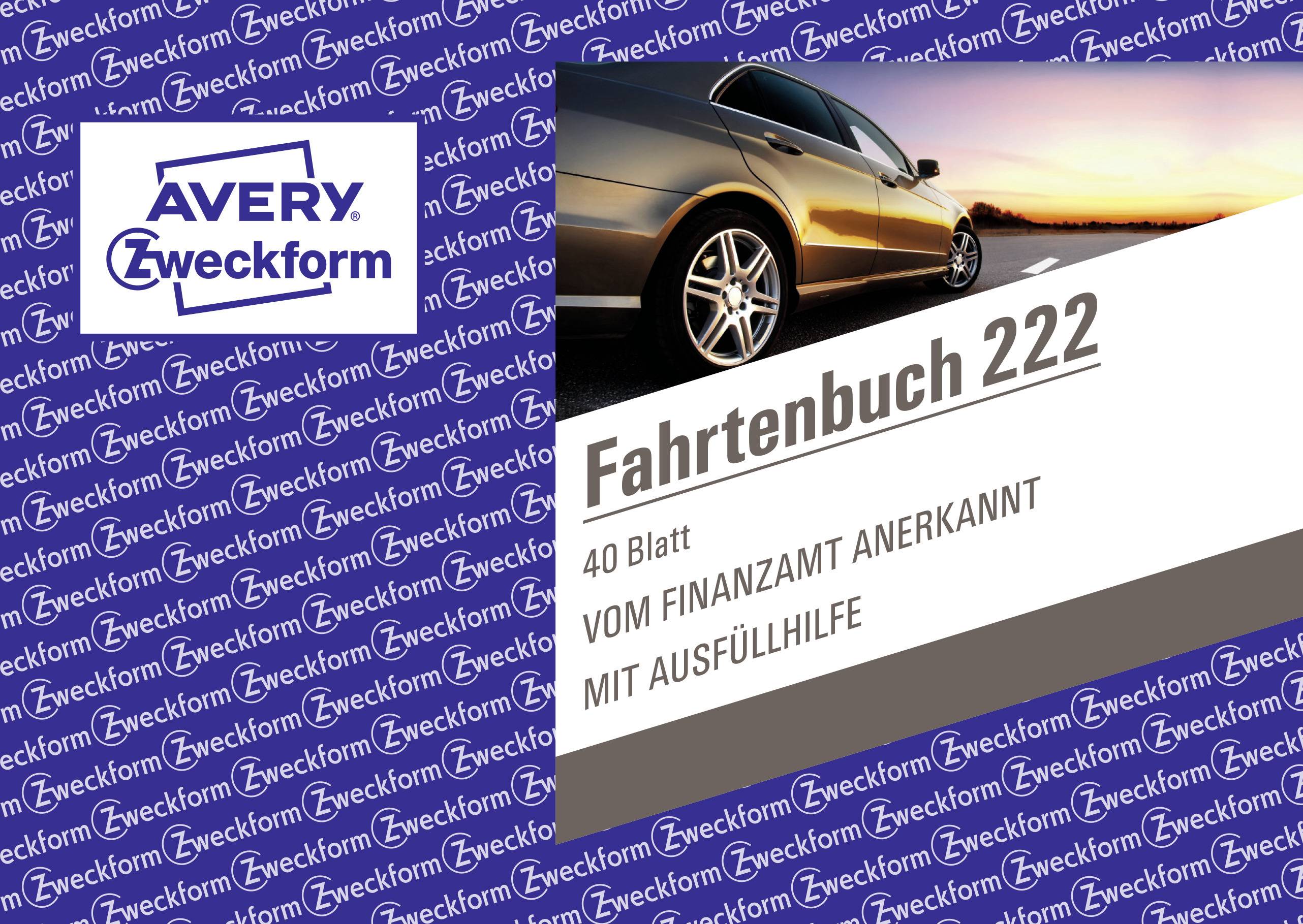 Ein hellbraunes Auto bei Sonnenuntergang; Text: 'Fahrtenbuch 222, 40 Blatt, vom Finanzamt anerkannt, mit Ausfüllhilfe'.