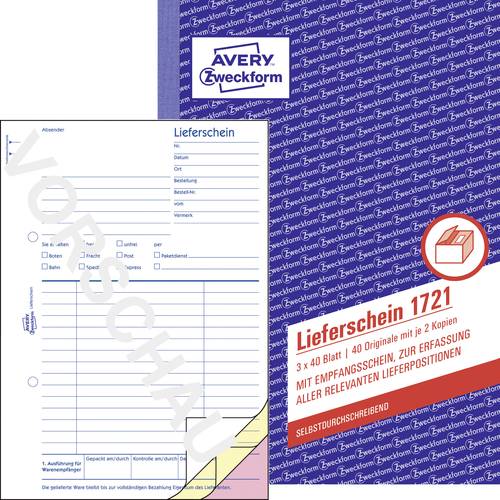Avery-Zweckform Lieferschein Formular 1721 DIN A5 Weiß Anzahl der Blätter: 40