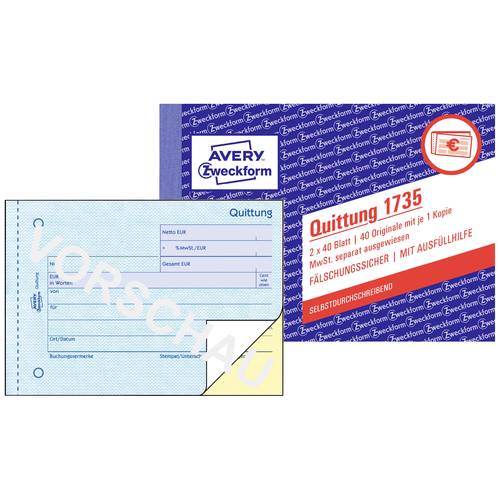 Thumbnail - Avery-Zweckform 1735 Quittung Formular DIN A6 quer Anzahl der Blätter: 40 Weiß 80 Blatt