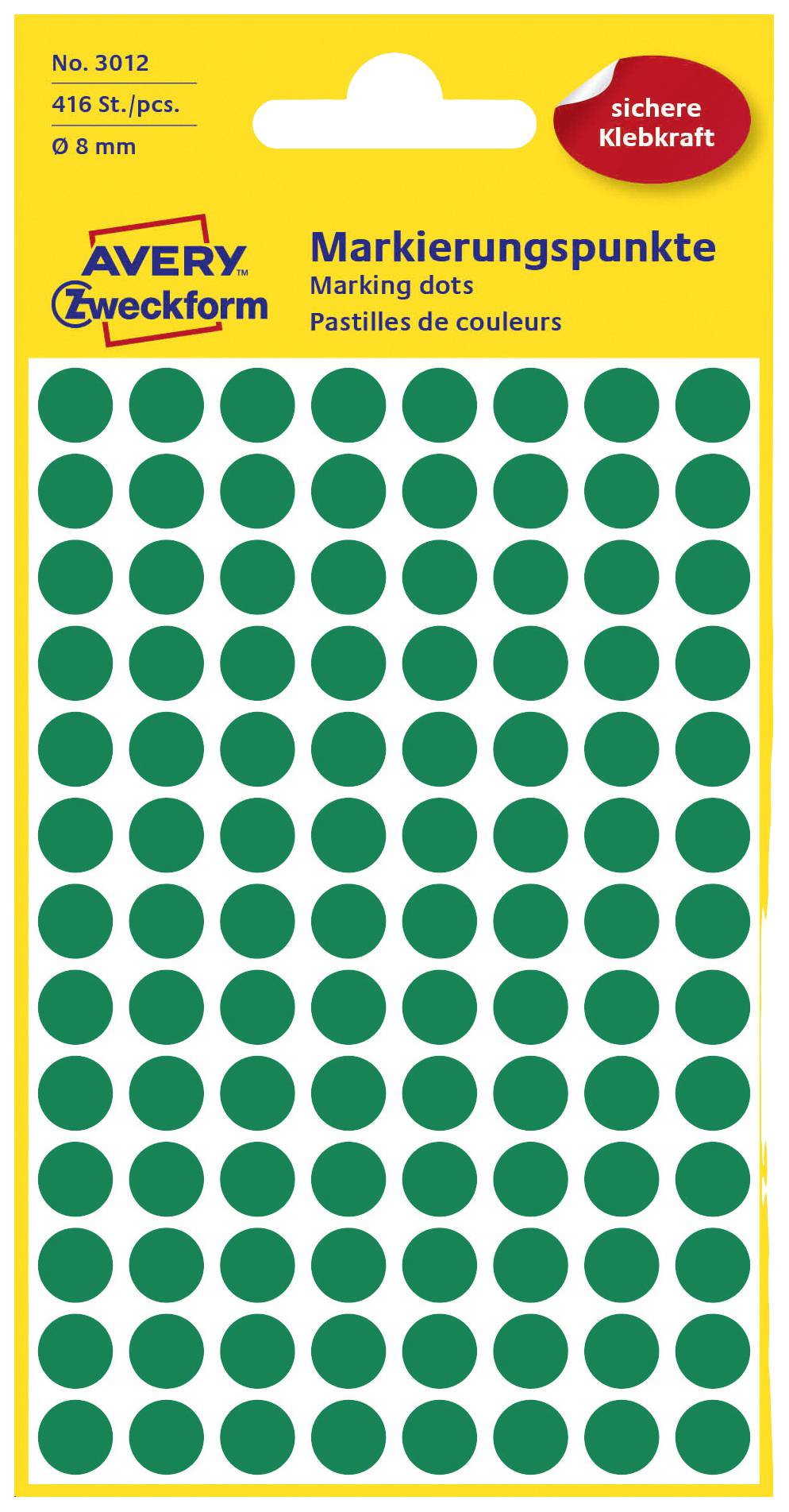 Packung enthält grüne Markierungspunkte 'ø 8 mm', 416 Stück von Avery Zweckform.