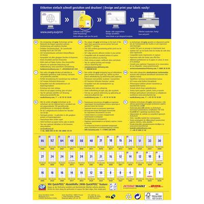 # Produktplakat für Etikettendruck, das einen 3-Schritte-Prozess zeigt: Etiketten auf einem Computer erstellen, ein Blatt in einen Drucker einführen und dann fertige Etiketten drucken.
