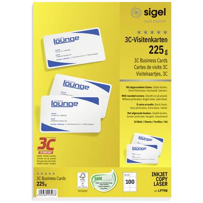 Sigel LP798 Bedruckbare Visitenkarten, glatte Kanten 85 x 55 mm Hochweiß 100 St. Papierformat: DIN A4