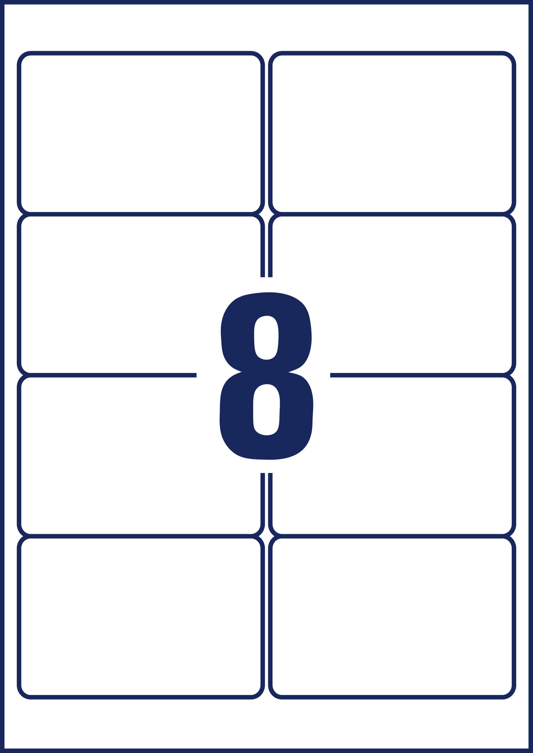 Zahl '8' in der Mitte eines Rasters mit sechs Rechtecken.