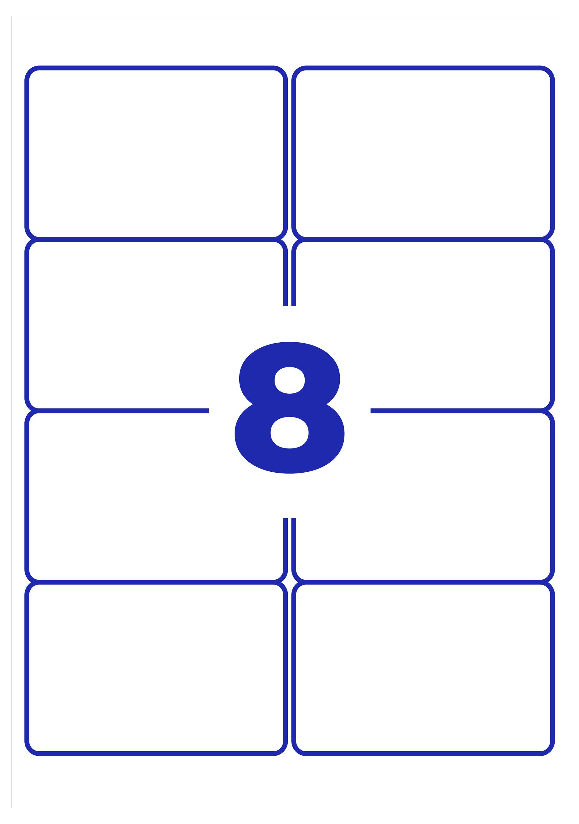 Große blaue Zahl '8' in der Mitte eines weißen Layouts mit acht leeren, blau umrandeten Feldern darum herum.