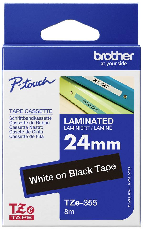 Schriftband Brother TZe TZe-355 PET Bandfarbe: Schwarz Schriftfarbe:Weiß 24 mm 8 m