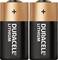 'Zwei Duracell Lithium-Batterien, Größe AA, mit schwarzer und kupferfarbener Hülle. Plus- und Minuspol oben erkennbar.'