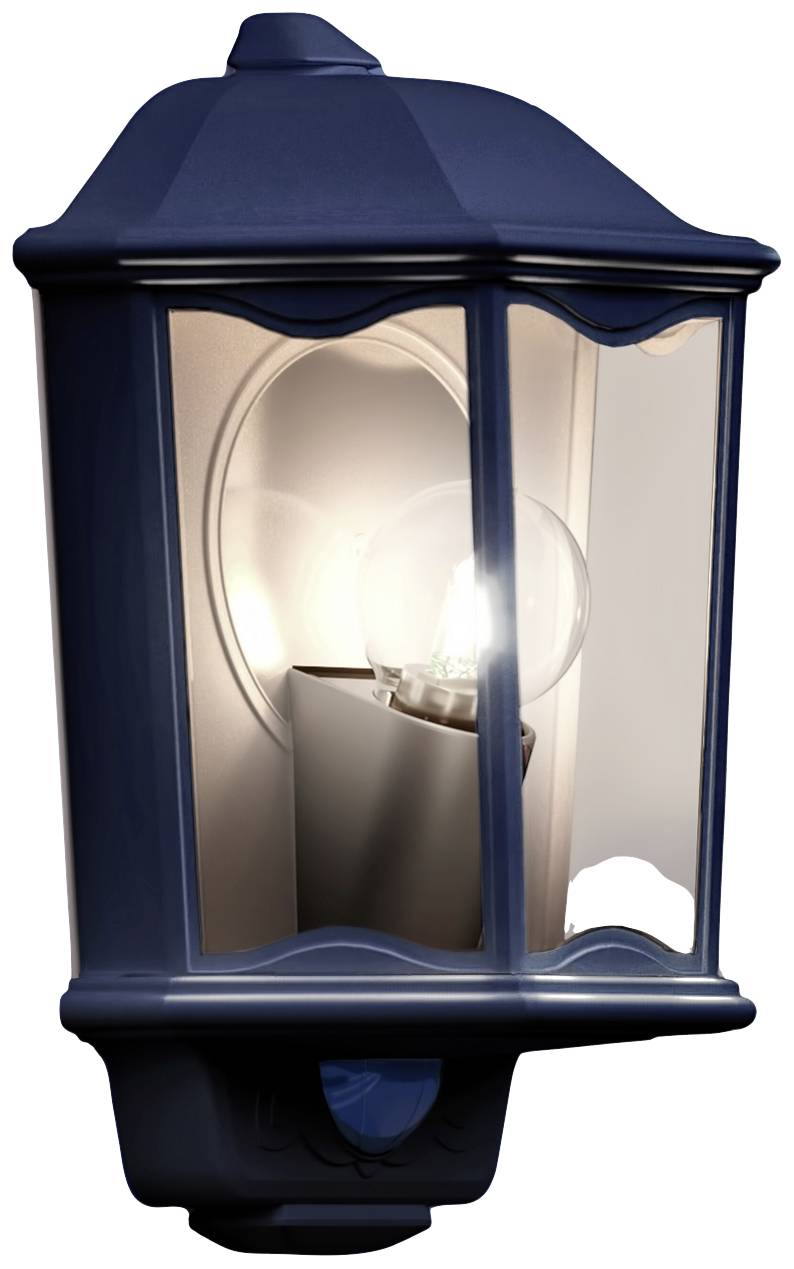 Wandlaterne aus Metall und Glas, die ein helles Licht abstrahlt. Ideal für den Außenbereich an Hauswänden.