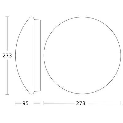 Die Abbildung zeigt eine technische Zeichnung eines runden Objekts mit den Maßen 273 mm im Durchmesser und 95 mm in der Tiefe.