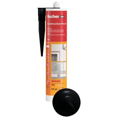 Ein Schlauch von 'fischer Construction Pro SI' Konstruktionsversiegelung mit schwarzer Düse und rundem schwarzem Deckel, gekennzeichnet mit 310 ml.