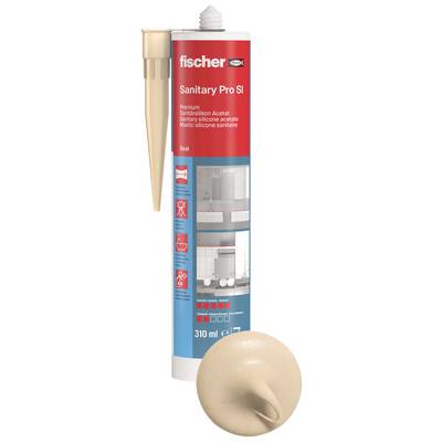 Rote und blaue Fischer Sanitary Pro SI Silikon-Dichtstoff-Patrone mit beiger Düse und Kappe, 310 ml.
