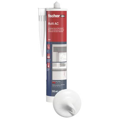 Bild einer Fischer-Dichtmittelpatrone "Multi AC" mit 310 ml Inhalt mit zwei weißen Applikatordüsen und einer Kappe, gezeigt auf weißem Hintergrund.