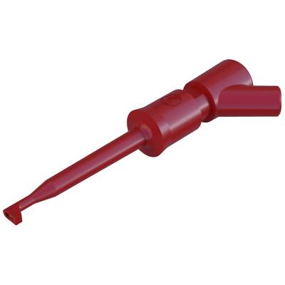 Ein roter Prüfspitzenaufsatz mit schmalem, länglichem Ende und rundem Handgriff, verwendet in elektrischen Anwendungen.