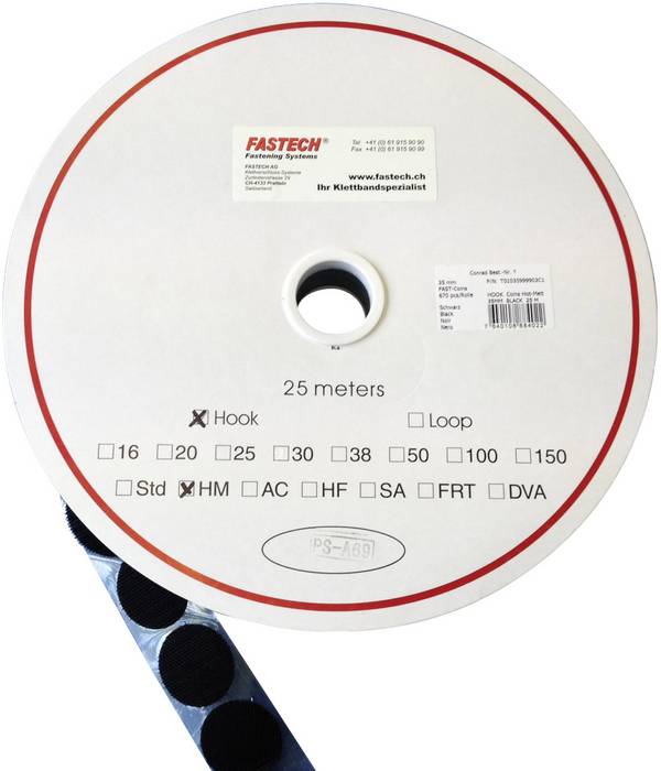 FASTECH® Klettpunkt zum Aufkleben Hotmelt Haftteil (Ø x L) 35 mm x 5 m Schwarz 134 Klebepunkte 5 m