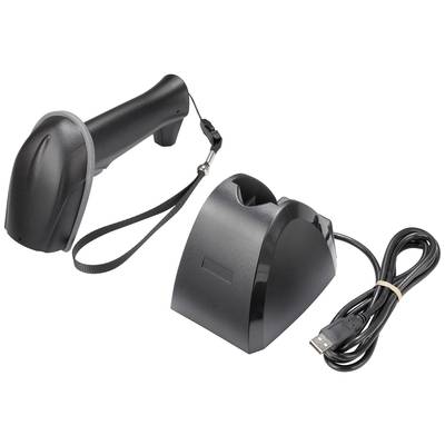 Kabelloser Barcode-Scanner mit Basisstation und USB-Kabel; geeignet zur schnellen Erfassung von Barcodes in Lager- oder Einzelhandelsumgebungen.
