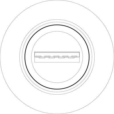 Abstraktes Kunstwerk: Ein zentraler Kreis mit einem horizontalen, eckigen Element in der Mitte. Simplistisches, minimalistisches Design.