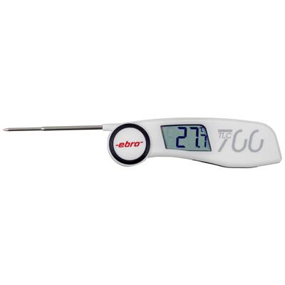 Digitalthermometer mit Messspitze zeigt eine Temperatur von 27 °C auf einem LCD-Display an.