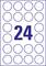 Zahl '24' in der Mitte, umgeben von 20 blauen Kreisen in rechteckiger Anordnung.