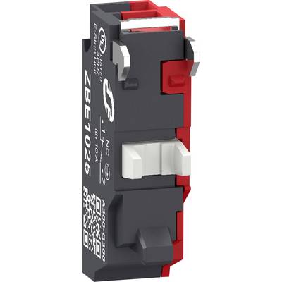 3D-gerenderter Leitungsschutzschalter mit rotem und schwarzem Gehäuse, weißem Kippschalter und Beschriftung mit „ZBE1025", „1 NC", „10A" und „300V AC"