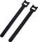 Zwei schwarze Kabelbinder, jeweils mit einer Schlaufe zum Befestigen, vor einem weißen Hintergrund.