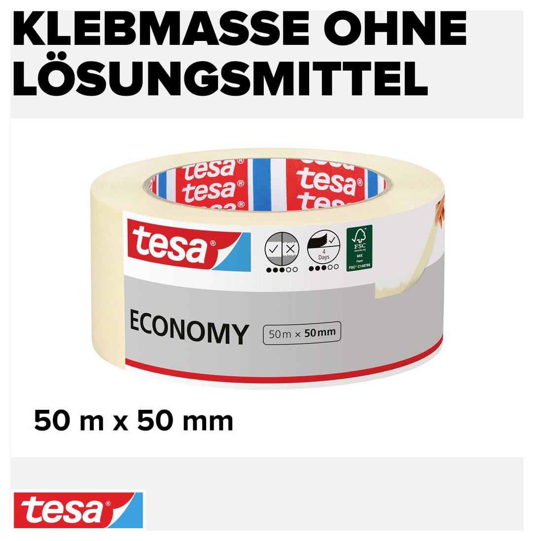 'Klebmasse ohne Lösungsmittel', Tesa-Klebeband, 50 m x 50 mm.
