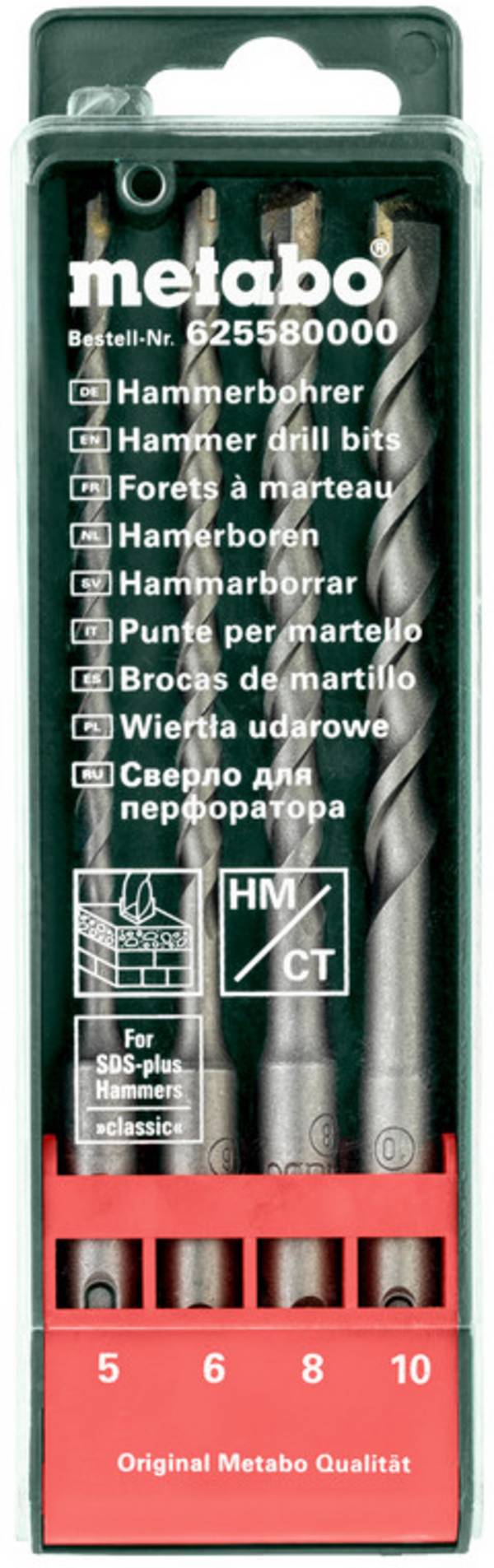 Metabo  625580000 Hartmetall Hammerbohrer-Set 4teilig 5 mm, 6 mm, 8 mm, 10 mm Gesamtlänge 160 mm SDS-Plus 1 Set