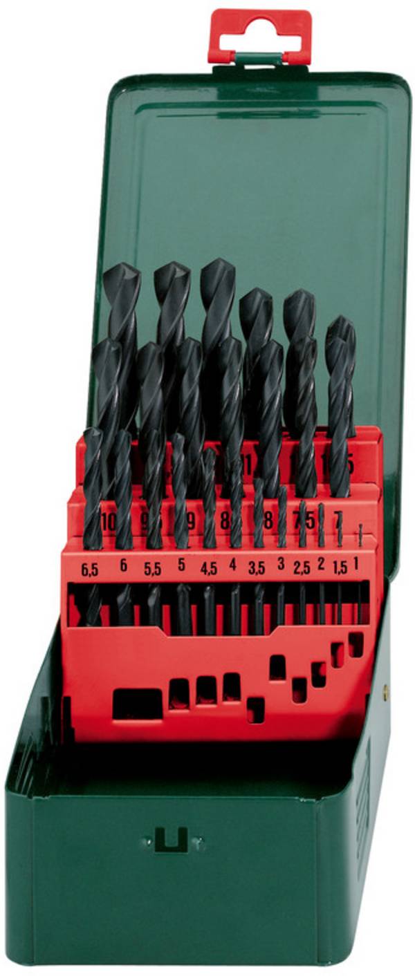 Metabo 627152000  HSS Metall-Spiralbohrer-Set 25teilig 1 mm, 1.5 mm, 2 mm, 2.5 mm, 3 mm, 3.5 mm, 4 mm, 4.5 mm, 5 mm, 5.5 mm, 6 mm, 6.5 mm, 7 mm, 7.5 mm, 8 mm, 8.5 mm, 9 mm, 9.5 mm, 10 mm, 10.5 mm, 11 mm, 11.5 mm, 12 mm, 12.5 mm, 13 mm  rollgewalzt DIN 338 Zylinderschaft 1 Set