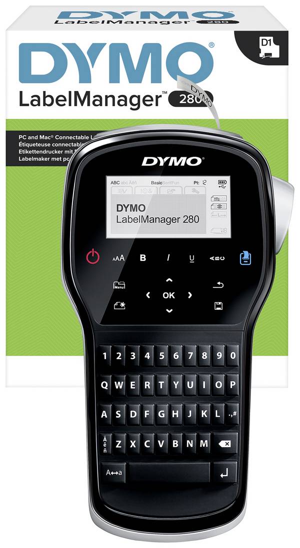 DYMO LabelManager 280 Beschriftungsgerät Geeignet für Schriftband: D1 6 mm, 9 mm, 12 mm