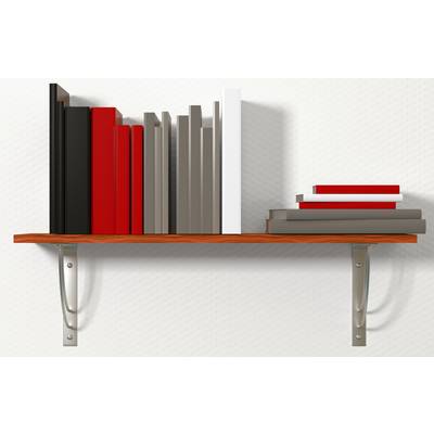 Bücher, die auf einem Wandregal angeordnet sind, mit einer Reihe aufrecht stehender schwarzer, roter, grauer und weißer Bücher auf der linken Seite und einem kleinen Bücherstapel auf der rechten Seite.