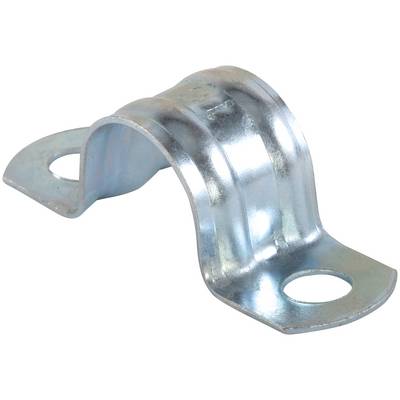 Silber-Metallrohrschelle mit zwei Schraubenlöchern zum Befestigen von Rohren oder Rohrleitungen auf einer Oberfläche.