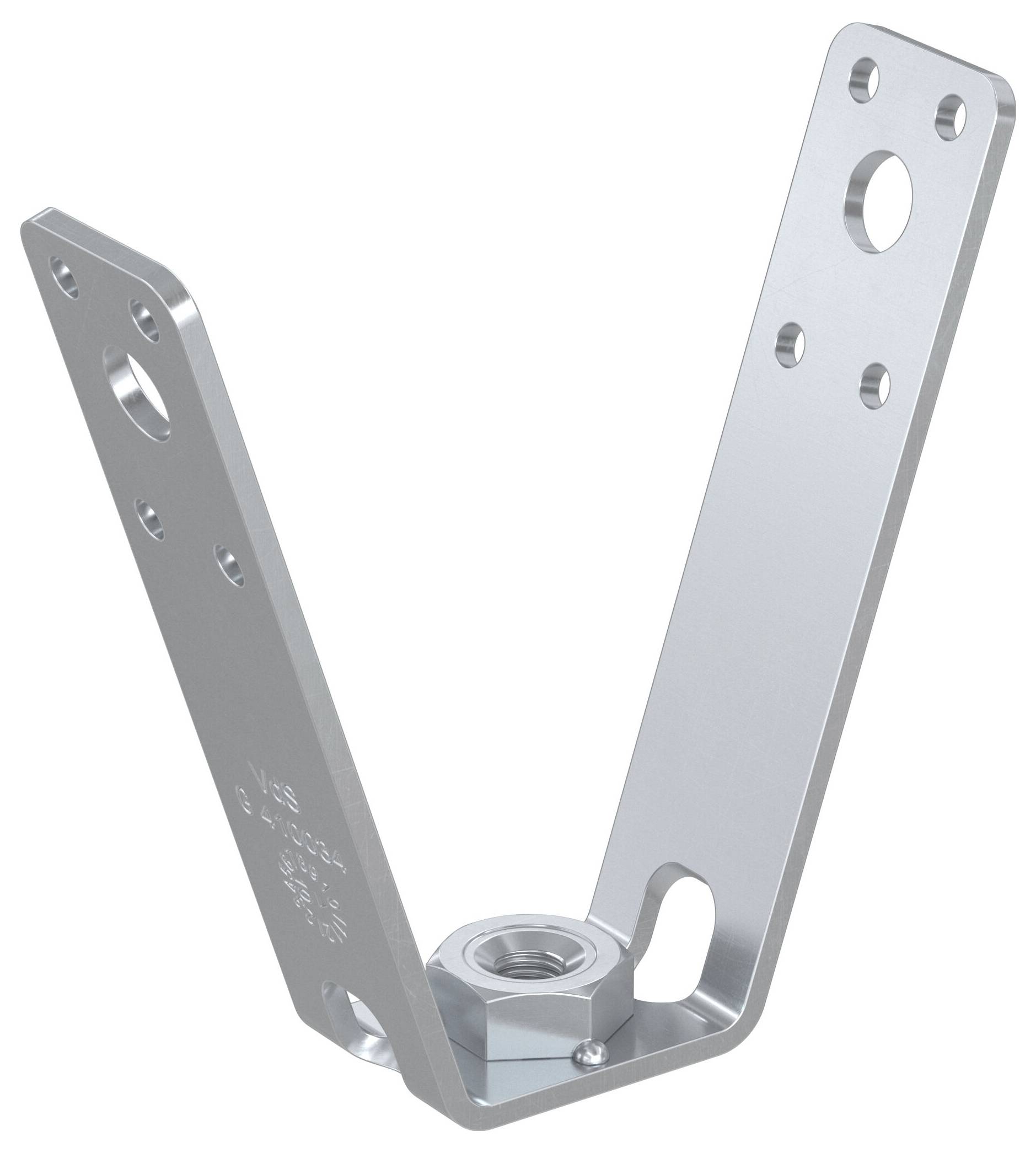 Eine Metallhalterung mit mehreren Löchern und einer zentralen Mutter, konzipiert für strukturelle Unterstützung oder Montageanwendungen.