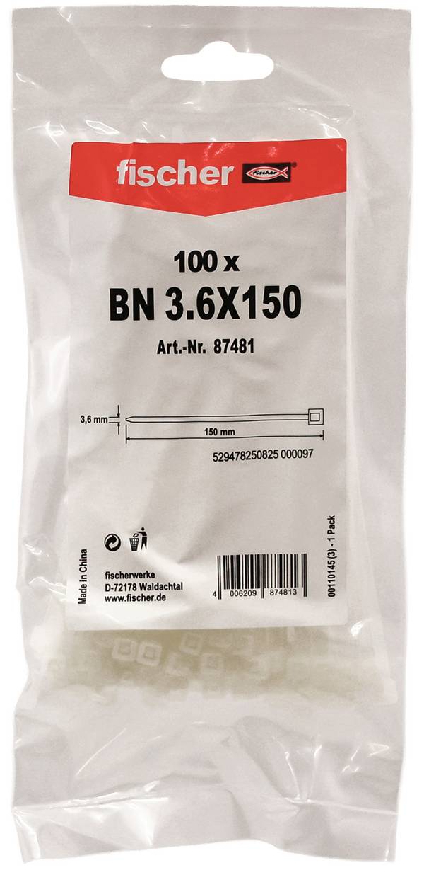 Fischer 87481 BN Kabelbinder 150 mm 3.60 mm Natur 100 St.