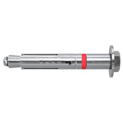 Metall-Spreizdübel mit rotem Ring, horizontal auf weißem Hintergrund dargestellt.