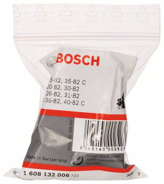 Plastiktüte mit Bosch-Logo, enthält Ersatzteile. Made in Switzerland. Text: 'Robert Bosch GmbH, Leinfelden-Echterdingen, Germany'.